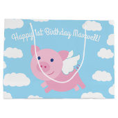 Flying Pig Cute 1st Birthday Gift Bag Groot Cadeauzakje (Achterkant)