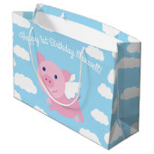 Flying Pig Cute 1st Birthday Gift Bag Groot Cadeauzakje (Achterkant Gekanteld)