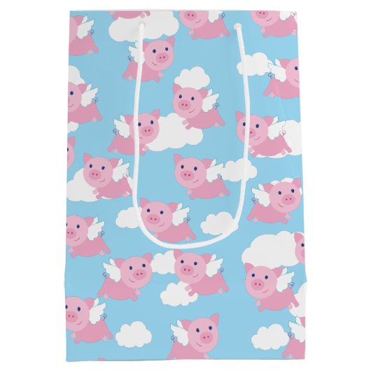 Flying Pig Cute 1st Birthday Gift Bag Medium Cadeauzakje (Achterkant)