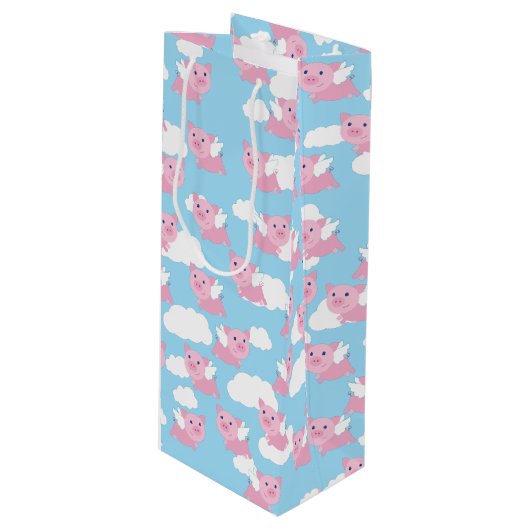 Flying Pig Cute 1st Birthday Gift Bag Wijn Cadeautas (Voorkant Gekanteld)