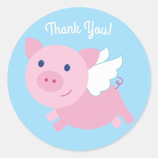 Flying Pig Cute 1st Birthday Hartelijk dank Ronde Sticker (Voorkant)