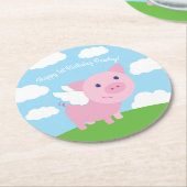 Flying Pig Cute Kind Birthday Party Ronde Kartonnen Onderzetter (Gebogen)