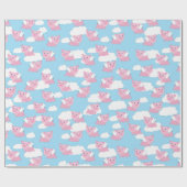 Flying Pig Cute Piggy 1st Birthday Wrapping Paper Cadeaupapier (Vlak)