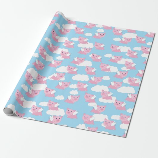 Flying Pig Cute Piggy 1st Birthday Wrapping Paper Cadeaupapier (Uitgerold)