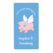 Flying Pig - Cute Piglet met Wings Bookplate Etiket (Voorkant)