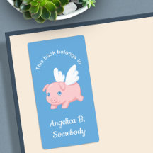 Flying Pig - Cute Piglet met Wings Bookplate