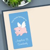 Flying Pig - Cute Piglet met Wings Bookplate Etiket