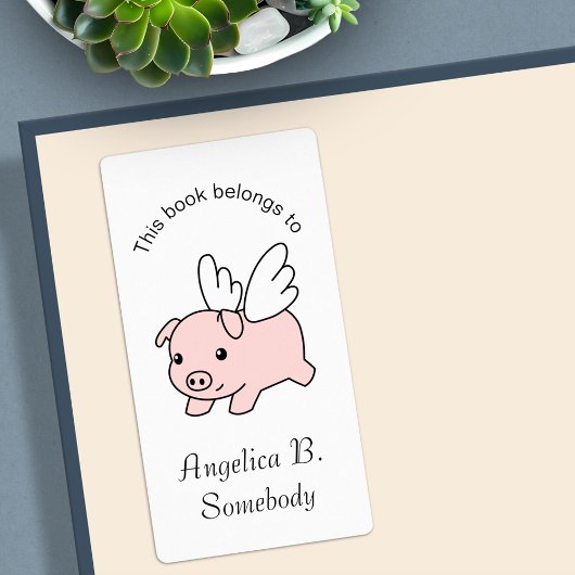 Flying Pig - Cute Piglet met Wings Bookplate Etiket