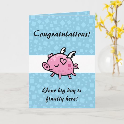 Flying Pig gefeliciteerd Kaart (Gele Bloem)