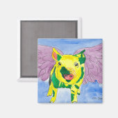 Flying Pig genaamd Ozzy the Pigasus Waterverf Pain Magneet (Voorkant / Achterkant)