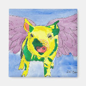 Flying Pig genaamd Ozzy the Pigasus Waterverf Pain Magneet (Voorkant)