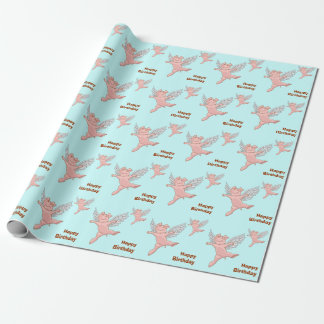 Flying Pig Happy Birthday Cadeaupapier