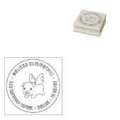 Flying Pig, Piglet met Wings Round Address 3 Rubberstempel (Gestempeld)