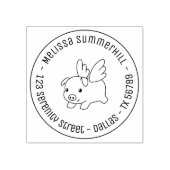 Flying Pig, Piglet met Wings Round Address 3 Rubberstempel (Afrduk)