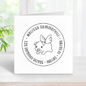 Flying Pig, Piglet met Wings Round Address 3 Rubberstempel