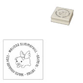 Flying Pig, Piglet met Wings Round Address 4 Rubberstempel (Gestempeld)