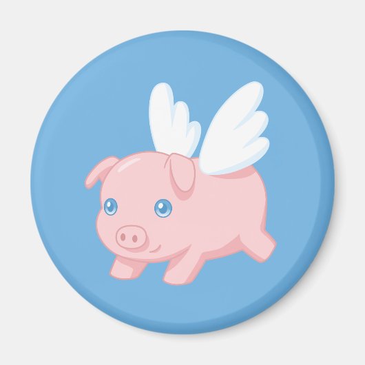 Flying Pig - Piglet with Wings on Blue Magneet (Voorkant)