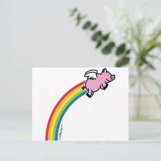 Flying Pig Rainbow Briefkaart (Staand voorkant)