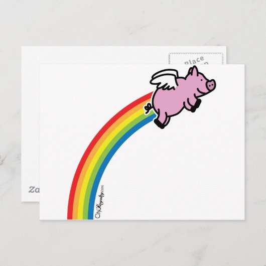 Flying Pig Rainbow Briefkaart (Voorkant / Achterkant)
