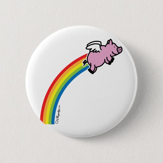 Flying Pig Rainbow Ronde Button 5,7 Cm (Voorkant)