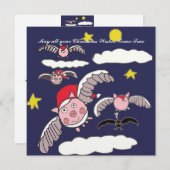 Flying Pig Santa Feestdagenkaart (Voorkant / Achterkant)