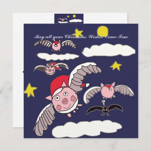 Flying Pig Santa Feestdagenkaart (Voorkant / Achterkant)