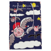 Flying Pig Santa Gift Bag Medium Cadeauzakje (Voorkant)