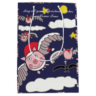 Flying Pig Santa Gift Bag Medium Cadeauzakje