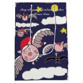 Flying Pig Santa Gift Bag Medium Cadeauzakje (Achterkant)