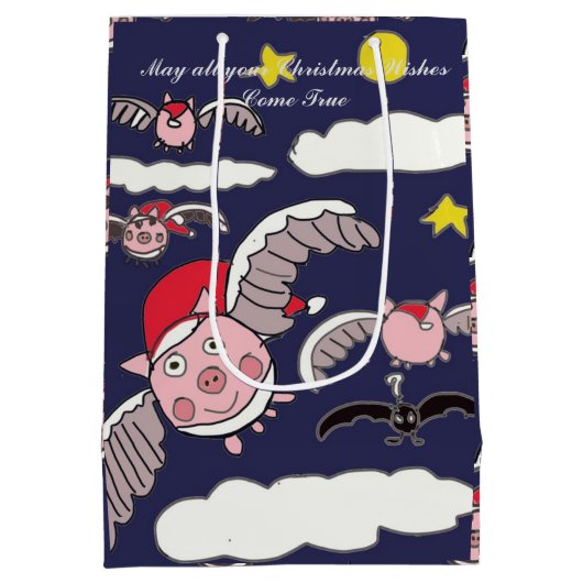 Flying Pig Santa Gift Bag Medium Cadeauzakje (Achterkant)