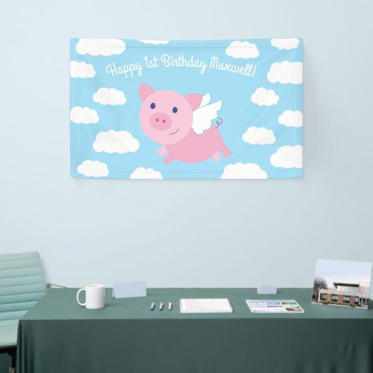 Flying Pig Schattige 1e Verjaardag Party Banner De (Beurs)