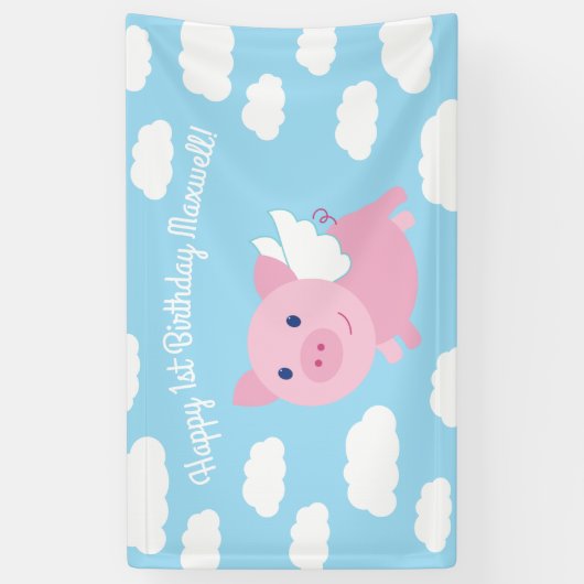 Flying Pig Schattige 1e Verjaardag Party Banner De (Verticaal)