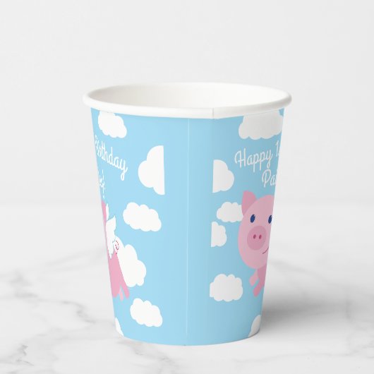 Flying Pig Schattige 1e verjaardagsfeest Kinder Papieren Bekers (Rechts)