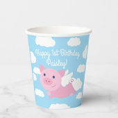 Flying Pig Schattige 1e verjaardagsfeest Kinder Papieren Bekers (Voorkant)