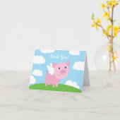 Flying Pig Schattige Bedankt 1e verjaardag Kaarten (Gele Bloem)