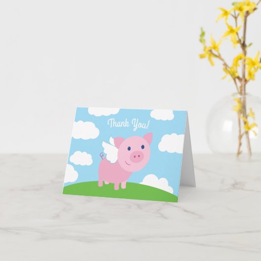 Flying Pig Schattige Bedankt 1e verjaardag Kaarten (Gele Bloem)
