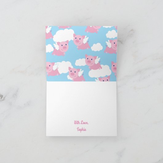 Flying Pig Schattige Bedankt 1e verjaardag Kaarten (Binnen)