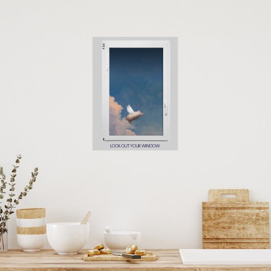 flying pig through window poster (Keuken)