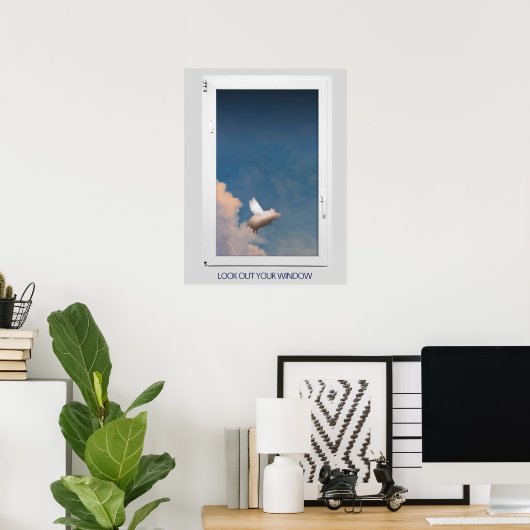flying pig through window poster (Thuiskantoor)
