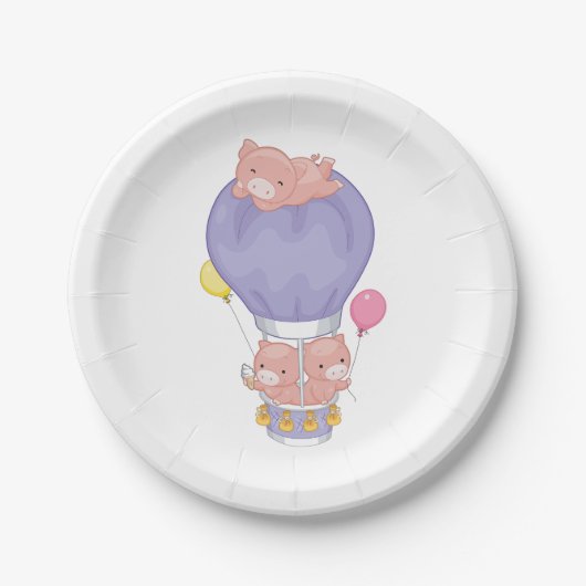 Flying Piggies in Hot Air Balloon Papieren Bordje (Voorkant)