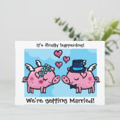 Flying Piggy Bride and Groom bruiloft nodigen Kaart (Staand voorkant)