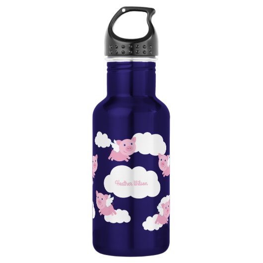 Flying Pigs Cute Kinder Water Flesje met naam Waterfles (Voorkant)