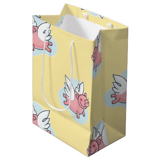 Flying Pigs New Baby Yellow M Gift Bag Medium Cadeauzakje (Voorkant Gekanteld)