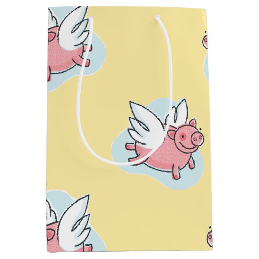 Flying Pigs New Baby Yellow M Gift Bag Medium Cadeauzakje (Voorkant)
