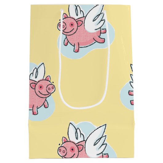 Flying Pigs New Baby Yellow M Gift Bag Medium Cadeauzakje (Achterkant)