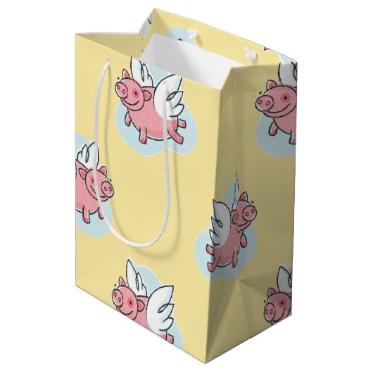 Flying Pigs New Baby Yellow M Gift Bag Medium Cadeauzakje (Achterkant Gekanteld)