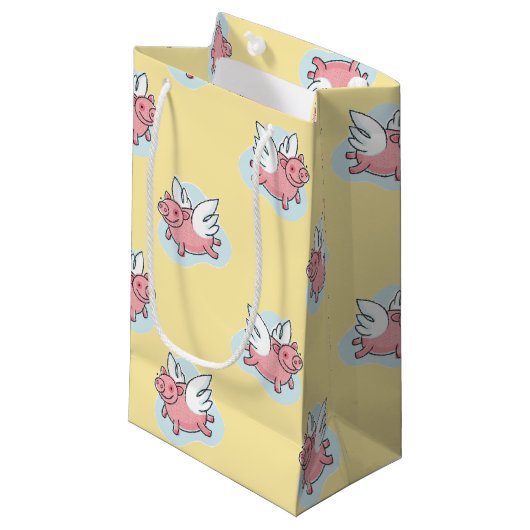 Flying Pigs New Baby Yellow Small Gift Bag Klein Cadeauzakje (Voorkant Gekanteld)