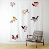 Flying Pigs White Tapestry Wandkleed (In situ)