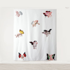 Flying Pigs White Tapestry Wandkleed