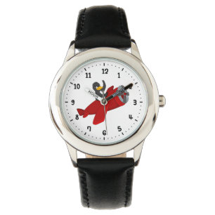 Flying pinguing cartoon horloge
